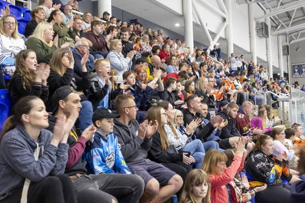 BACKING: Hockey fans from various clubs turned out to show their support for Sheffield Steeldogs at Ice Sheffield on Tuesday night. Picture: Peter Best.