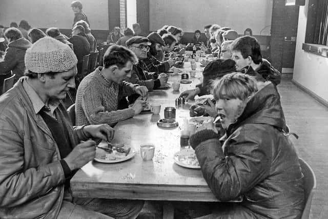 Swinton Civic Hall lunchtime for striking miners 20 Feb 1985