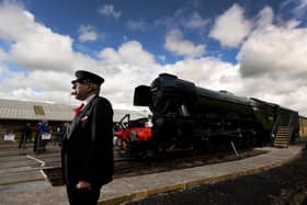 The Flyling Scotsman is on show at Ingrow Station, Keighley, for the public allowed to view the Locomotive. Steve Daley  from Keighley and Worth Valley Railway pictured with thbe Locomotive.Picture taken by Yorkshire Post Photographer Simon Hulme