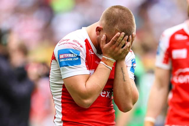 Mikey Lewis shows his disappointment after last year's Wembley defeat. (Photo: Will Palmer/SWpix.com)