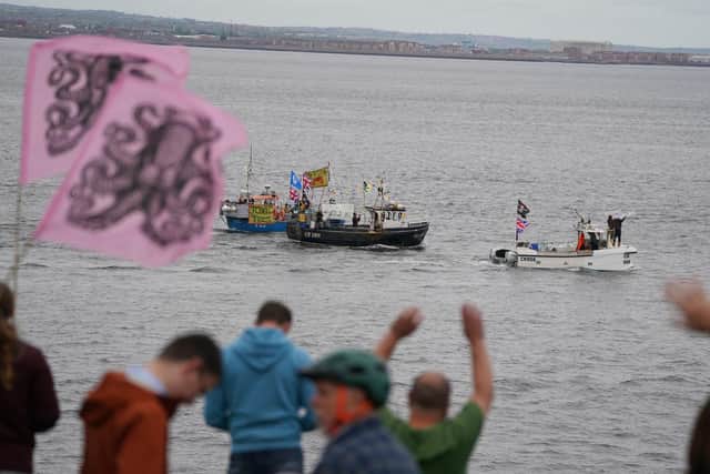 Fishing crews stage a protest in Teesport, Middlesbrough, near the mouth of the River Tees, demanding  a new investigation into the mass deaths of crabs and lobsters in the area. They believe a 'dead zone' in North East inshore waters is killing marine life and "decimating" their livelihoods.