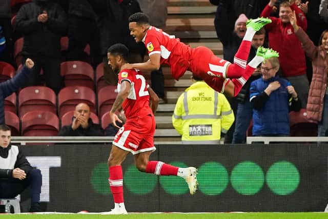 Middlesbrough's Chuba Akpom (right) celebrates scoring their side's winner against Birmingham (Picture: PA)