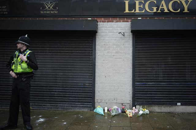 Police who have removed the bodies of 35 people and the suspected ashes of a number of others from a funeral directors have said they are investigating a “truly horrific incident”. Pictured: Floral tributes left outside the Hessle Road branch of Legacy Independent Funeral Directors.