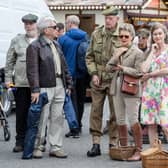Visitors in period outfits at the Brighouse 1940's weekend, photographed by Tony Johnson for The Yorkshire Post. 1st June 2024