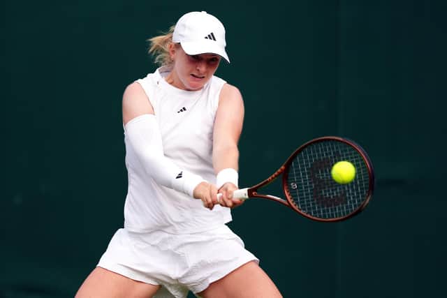 HAMPERED: Francesca Jones was hindered by injury in her first round defeat against Petra Martic on day two of Wimbledon Picture: John Walton/PA