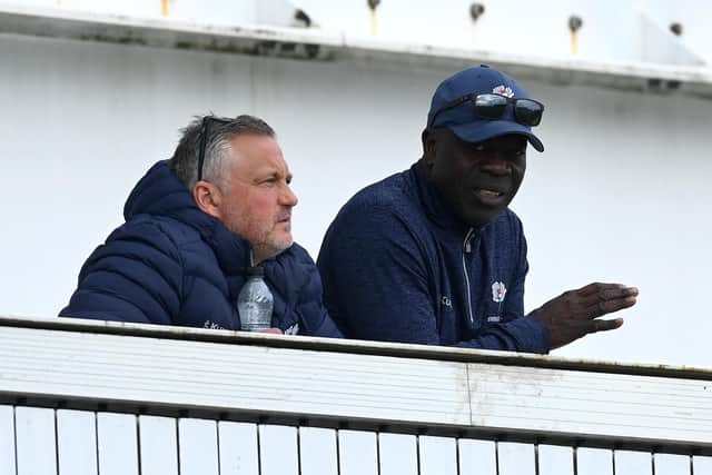 Still in the dark: Darren Gough, left, and Ottis Gibson still don't know whether any sanctions will impact the club's playing side. Photo by Gareth Copley/Getty Images.