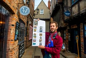 York artist Ric Liptrot who has produced his first calendar celebrating York's fantastic independent shops, pubs and cafes. Picture By Yorkshire Post Photographer,  James Hardisty.