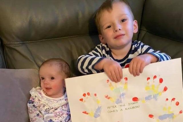 Lane, aged three-years-old, and Ember, aged four-months, made this rainbow together with the added message 'after the storm comes the rainbow'