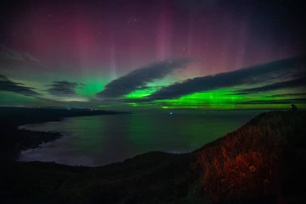 The picture taken by Nicole Carr and Simon Scott, also known as Astro Dog, of the Northern Lights in Scarborough