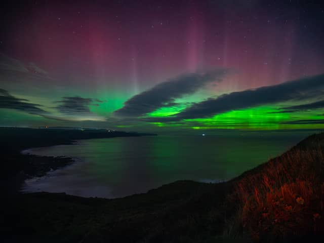 The picture taken by Nicole Carr and Simon Scott, also known as Astro Dog, of the Northern Lights in Scarborough
