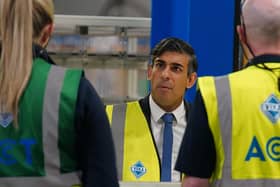 Prime Minister Rishi Sunak speaking to staff during a visit to VEKA PLC in Burnley, Lancashire. PIC: Peter Byrne/PA Wire