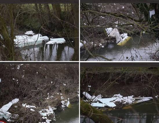Debris is strewn along Crimple Beck in North Yorkshire. Copyright: Beneath British Waters.