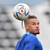 England's midfielder Kalvin Phillips takes part in a training session at the Al Wakrah SC Stadium in Al Wakrah, south of Doha, on December 7, 2022, during the Qatar 2022 World Cup football tournament. - England and France will meet in one of the Qatar 2022 World Cup quarter-finals on December 10. (Photo by PAUL ELLIS/AFP via Getty Images)