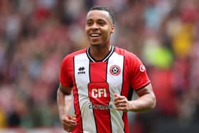 Sheffield, England, 2nd September 2023. Cameron Archer of Sheffield United celebrates scoring his second goal  during the Premier League match at Bramall Lane, Sheffield. Picture: Simon Bellis / Sportimage