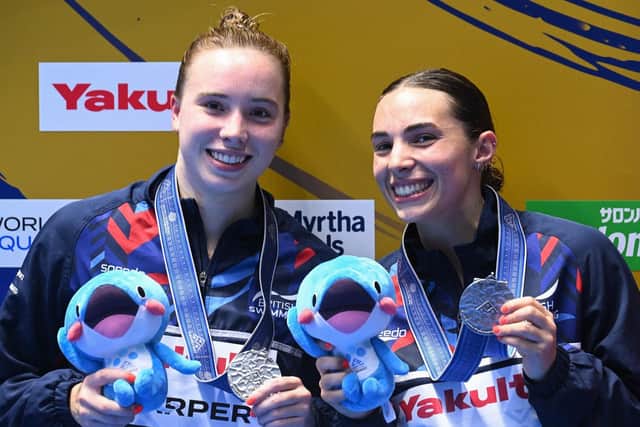 TRIUMPH: Silver medallists Yasmin Harper, from Sheffield, and Scarlett Mew Jensen pose with their medals in Japan. Picture: YUICHI YAMAZAKI/AFP via Getty Images