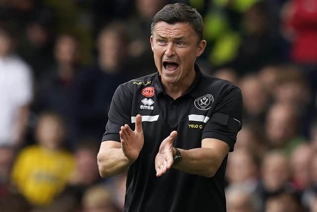 Paul Heckingbottom, manager of Sheffield United, tries to rally his beleaguered troops in the thrashing by Newcastle United (Picture: Andrew Yates / Sportimage)