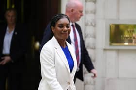 Conservative Party leader Kemi Badenoch is seen leaving Millbank Studios in Westminster. PIC: Jordan Pettitt/PA Wire