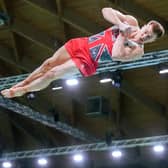 Leap of faith: Yorkshire's Luke Whitehouse in action for Great Britain at the European Championships in Rimini where he won gold on the floor routine. (Picture: Simone Ferraro)