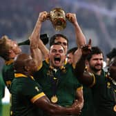 On top of the world: Jesse Kriel of South Africa celebrates victory with team-mates after the Springboks beat New Zealand to win the Rugby World Cup for a second successive time and fourth overall (Picture: David Rogers/Getty Images)