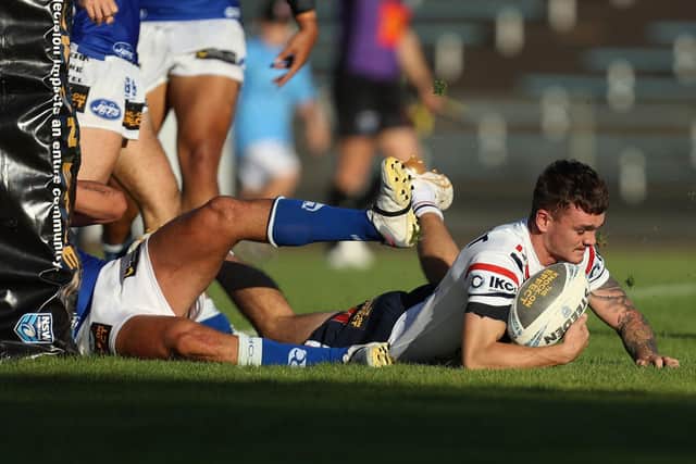 The hooker goes over to score against the Newtown Jets. (Photo by Tim Allsop/Getty Images)