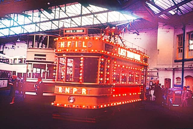 Sheffield Last Week of operation Tram in Depot Lit Up. Geoff Warnes Peter Tuffrey collection
