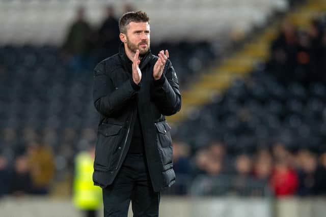 Michael Carrick applauds Middlesbrough's fans at full time after his side's 3-1 win at Hull City. Picture: Bruce Rollinson