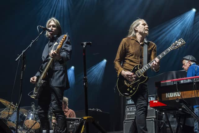 Justin Currie, lead vocalist and bassist, and Iain Harvie, guitarist, of Scottish rock band Del Amitri, playing live at First Direct Arena, Arena. Picture: Ernesto Rogata