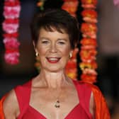 British actress Celia Imrie poses for photographers on the red carpet ahead of the Royal and World Premiere of the film 'The Second Best Exotic Marigold Hotel' i   (Photo credit JUSTIN TALLIS/AFP via Getty Images)