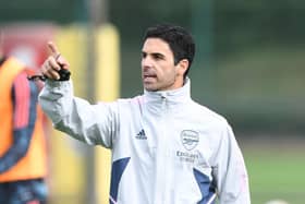 ST ALBANS, ENGLAND - OCTOBER 12: Arsenal manager Mikel Arteta during a training session at London Colney on October 12, 2022 in St Albans, England. (Photo by Stuart MacFarlane/Arsenal FC via Getty Images)