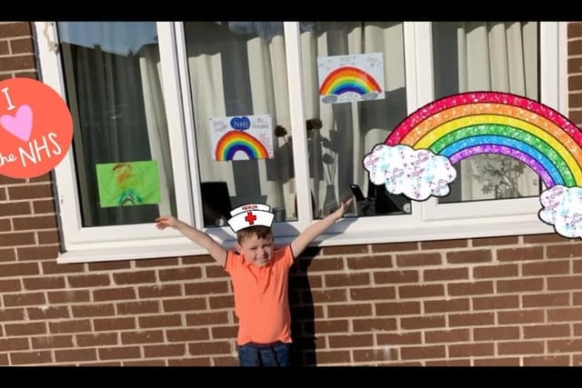 Leighton Taylor, aged four, made two rainbows in aid of his Uncle Lee who is an ambulance driver