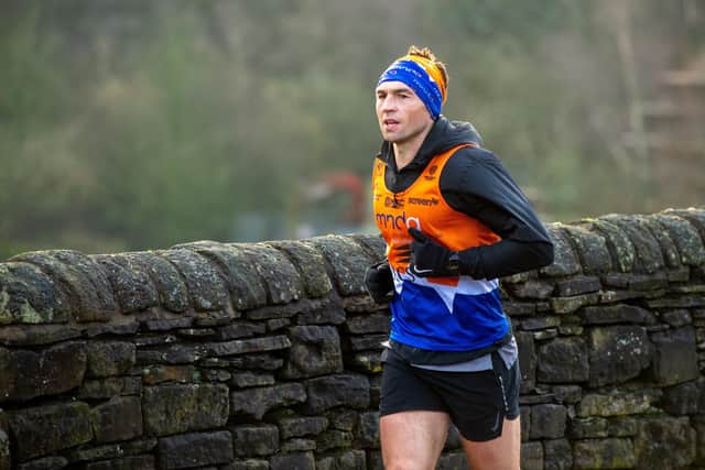 Kevin Sinfield during his final 7 in 7 marathon challenge around Saddleworth in aid of Rob Burrow and in support of MNDA in December 2020. (Picture: Bruce Rollinson)