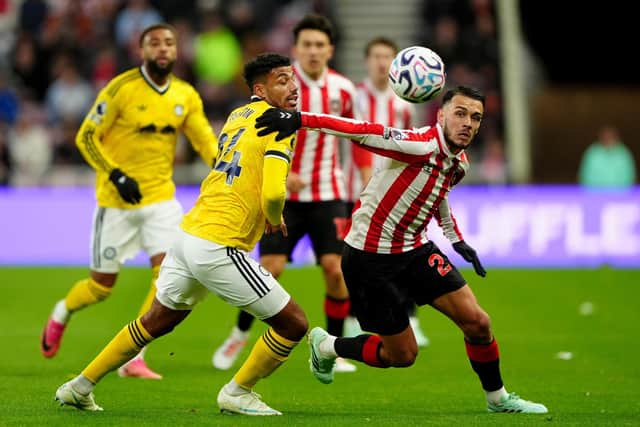 TUSSLE: James Justin (left) competes with Sunderland's Enzo le Fee (Image: Owen Humphreys)