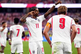 FINISHER: Marcus Rashford celebrates scoring England's fourth goal against Croatia in Dallas. Picture: Bradley Collyer/PA