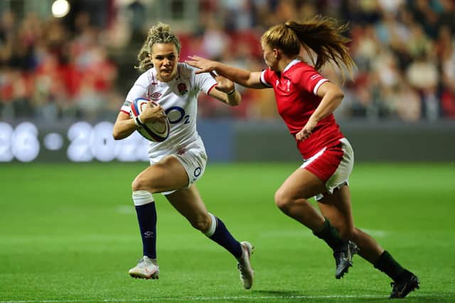 Ellie Kildunne of England takes on Niamh Terry of Wales during the Women's International rugby match between England Red Roses and Wales at Ashton Gate on September 14, 2022 in Bristol, England. (Picture: David Rogers/Getty Images)