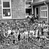 Warmsworth junr school closure with Mrs Green holding key. Peter Tuffrey collection