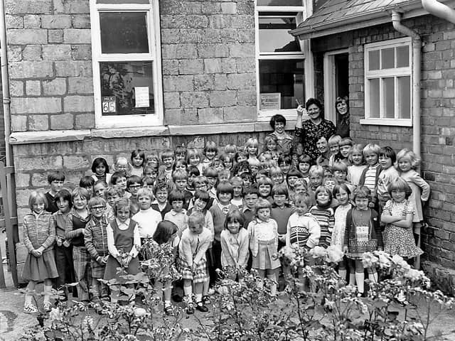 Warmsworth junr school closure with Mrs Green holding key. Peter Tuffrey collection