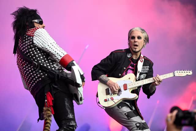 Nikki Sixx and John 5 of Mötley Crüe perform live for the "The World Tour" at Sheffield Bramall Lane on May 22, 2023 in Sheffield. Picture: Anthony Devlin/Getty Images for Live Nation UK