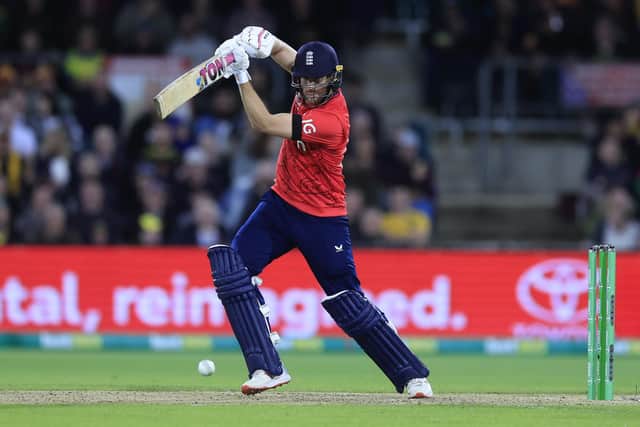 GAME-CHANGER: England's Dawid Malan drives through the covers for four on his way to 82 against Australia in the second T20 international, the visitors winning by eight runs in Canberra to seal a series victory. Picture: Mark Evans/Getty Images