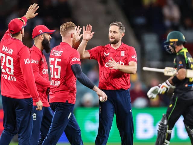 READY, WILLING AND ABLE: All-rounder Chris Woakes (right) says he is fit and raring to play a full part in the remainder of England's T20 World Cup campaign Picture: David Gray/AFP via Getty Images