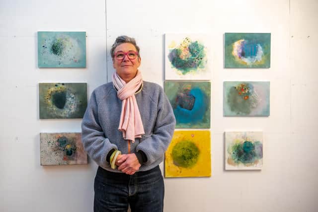 Kate Jacob of Sheffield with some of her paintings, pictured by Yorkshire Post photographer James Hardisty.