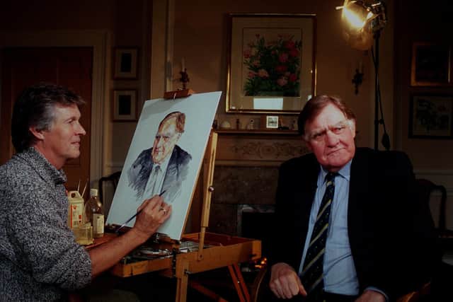 Sir Bernard Ingham and artist Alan Hydes with Sir Bernard's portrait. 