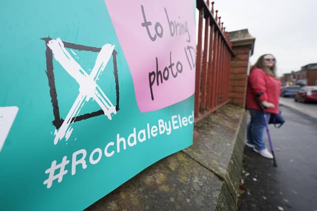 A sign for a polling station location in Rochdale, Greater Manchester, ahead of the by-election on Thursday. The Labour Party has withdrawn its support for by-election candidate Azhar Ali, following criticism of remarks he made about Israel. PIC: Danny Lawson/PA Wire