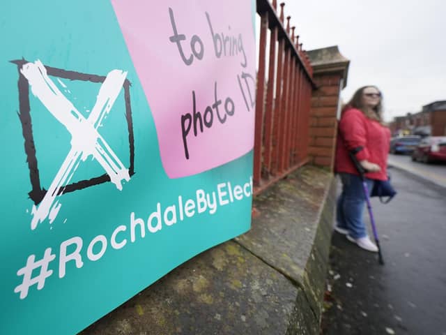 A sign for a polling station location in Rochdale, Greater Manchester, ahead of the by-election on Thursday. The Labour Party has withdrawn its support for by-election candidate Azhar Ali, following criticism of remarks he made about Israel. PIC: Danny Lawson/PA Wire