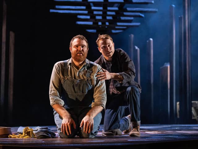 Tom McCall as George and Wiliam Young as Lennie in Of Mice and Men at Leeds Playhouse. Picture: Mark Senior
