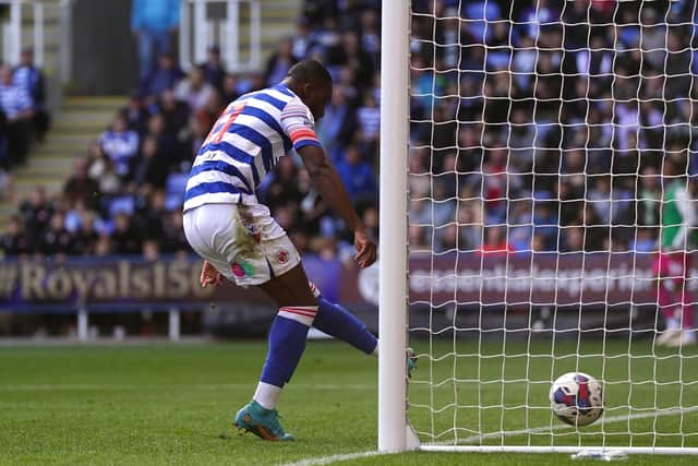 Reading's Yakou Meite scores his side's third goal of the game during the Sky Bet Championship match at the Select Car Leasing Stadium, Reading. Picture: Nick Potts/PA Wire.