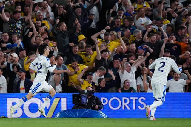 MIXED BAG: Ao Tanaka (left) opened the scoring for Leeds United, but Daniel Farke still picked fault with him (Image: Annabel Lee-Ellis)