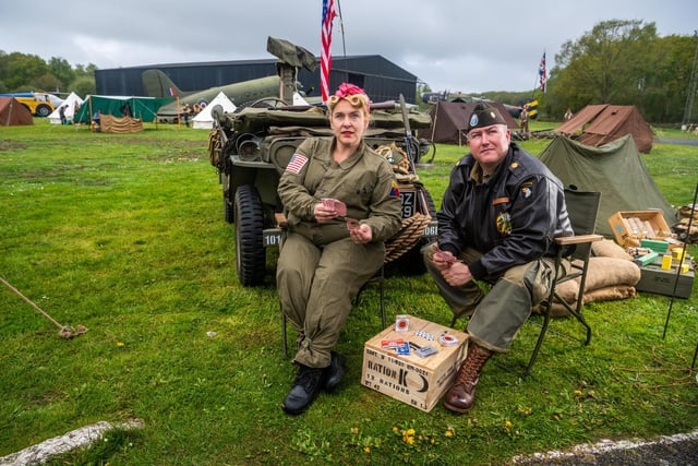 Pictured Rebecca Bolton, from Barnsley, and Richard Calladine, from Thorne, dressed as World War II USA Forces.
Picture By Yorkshire Post Photographer,  James Hardisty