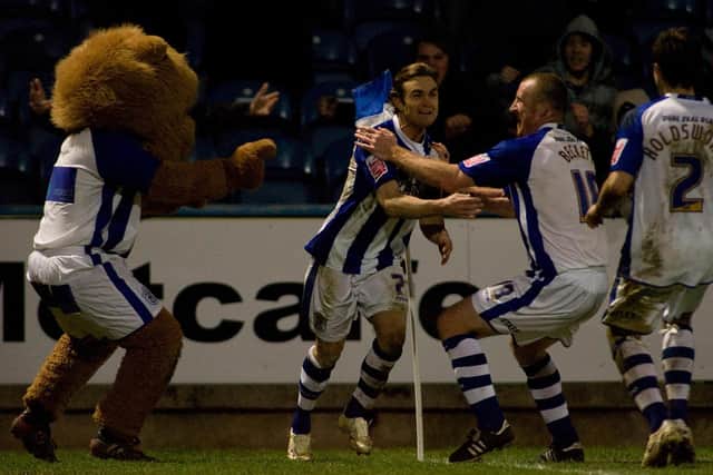 PERFECT TIMING: Huddersfield's Chris Brandon celebrates with team-mates after scoring the winning goal against Birmingham City during the FA Cup third round in 2008. Picture: Gareth Copley/PA Wire.