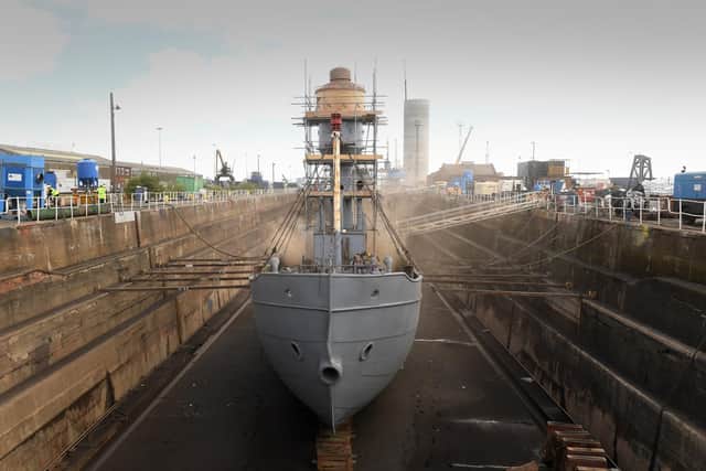 The Spurn Lightship undergoes the Shot-Blasting Process to remove paint from the Vessel at Dunstans Ship Repairs, William Wright Dock, Hull..Picture by Simon Hulme..20th June  2022










