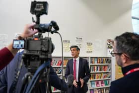 Prime Minister Rishi Sunak speaks with media as he visits a school to outline plans for the banning of single use vapes. PIC: Ian Forsyth/PA Wire